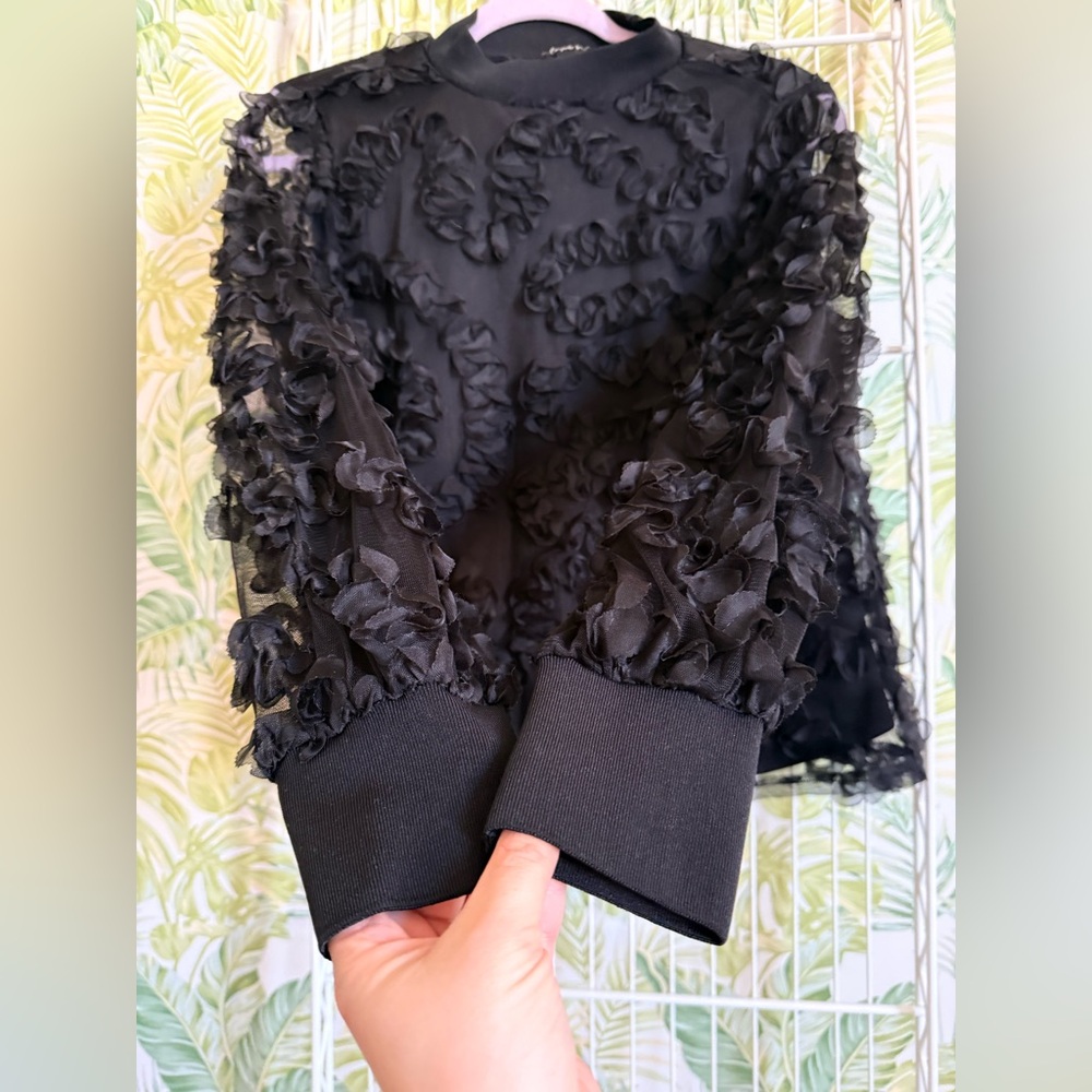 Chic Black Ruffle Top - Picture 4 of 7